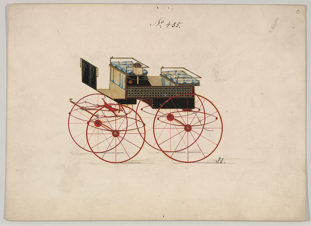 Dog Cart Phaeton #435, Brewster &amp; Co. (American, New York), Pen and black ink, watercolor, metallic ink and  gouache with gum arabic 