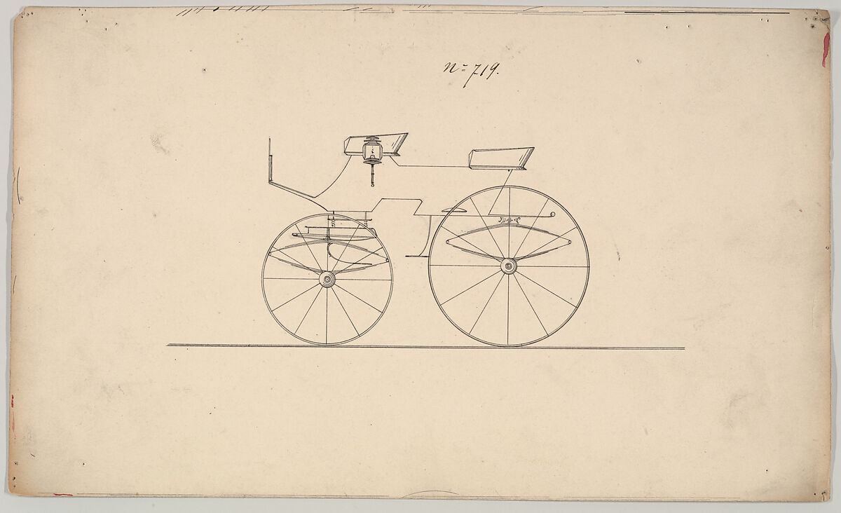 Design for 4 seat Phaeton, no top, no. 719, Brewster &amp; Co. (American, New York), Pen and black ink 