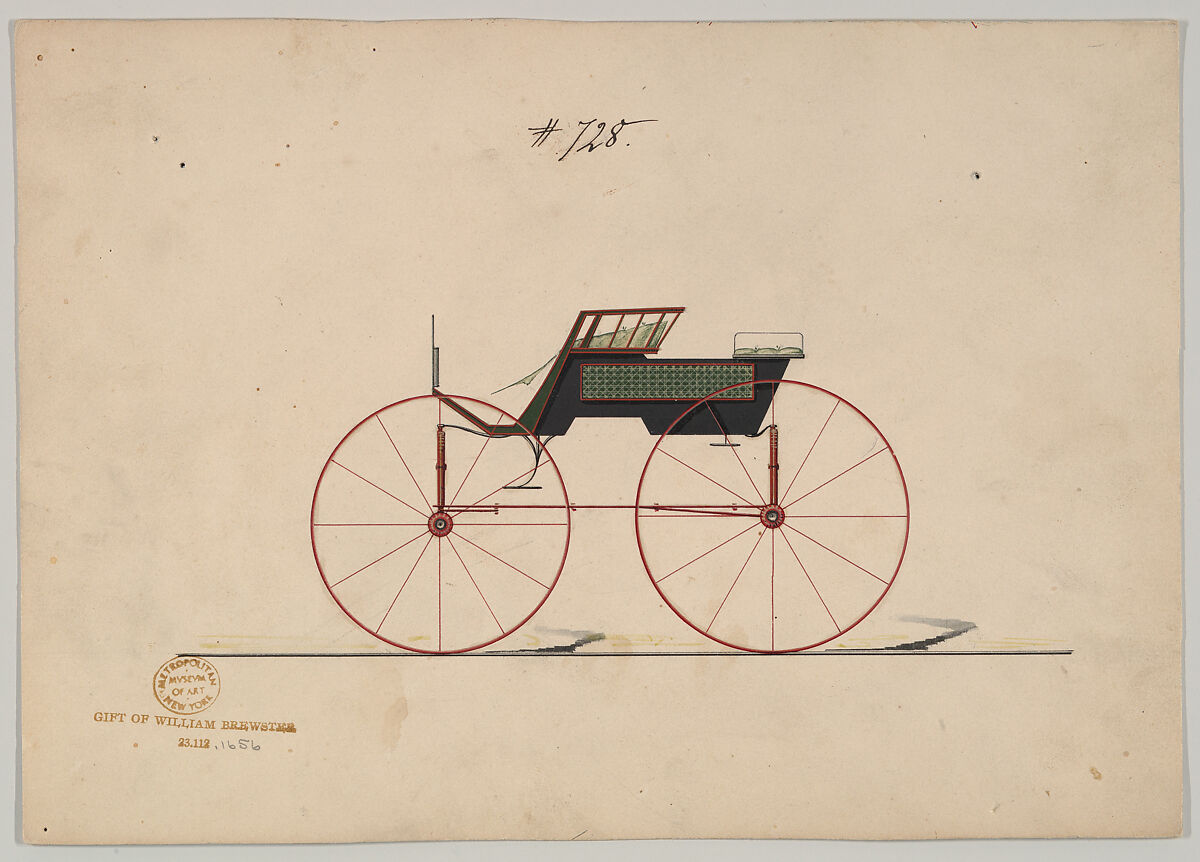 Phaeton #728, Brewster &amp; Co. (American, New York), Pen and black ink, watercolor and gouache with gum arabic