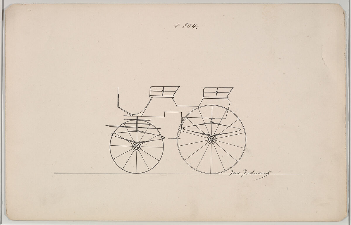 Design for 4 seat Phaeton, no top, no. 804, Brewster &amp; Co. (American, New York), Pen and black ink 