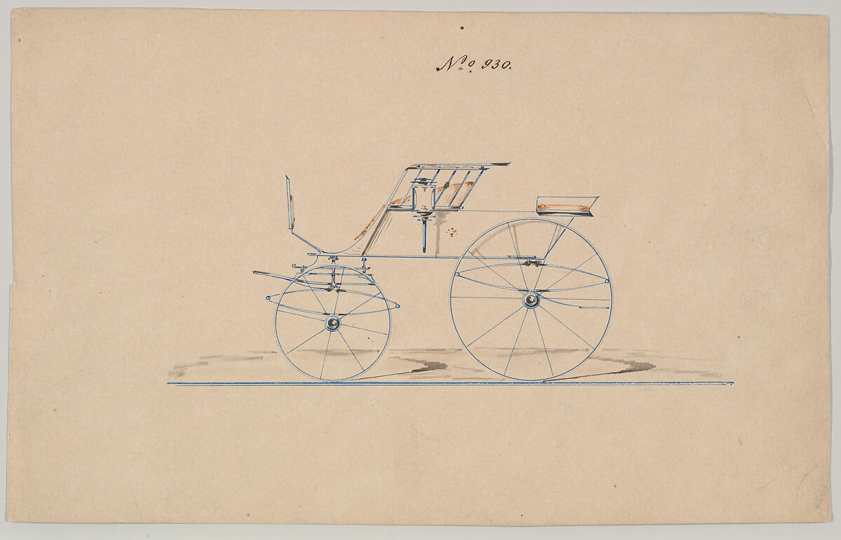 T-Cart Phaeton # 930, Brewster &amp; Co. (American, New York), Pen and black ink, watercolor and gouache 