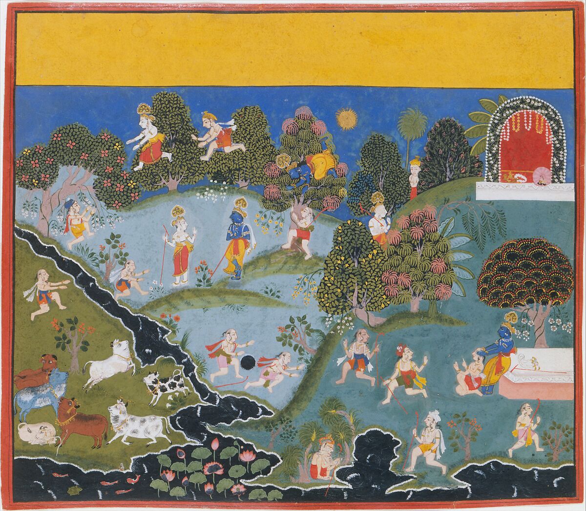 Blindman's Bluff: Page From a Dispersed Bhagavata Purana (Ancient Stories of Lord Vishnu), Ink, opaque watercolor, and gold on paper, India (Rajasthan, Mewar) 