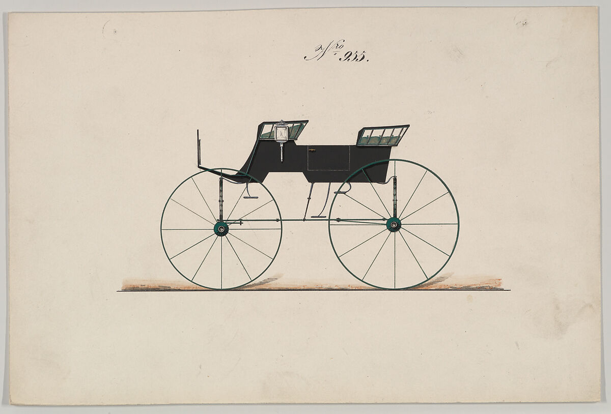 Design for 4 seat Phaeton, no top, no. 955, Brewster &amp; Co. (American, New York), Pen and black ink, watercolor and gouache with gum arabic and metallic ink 