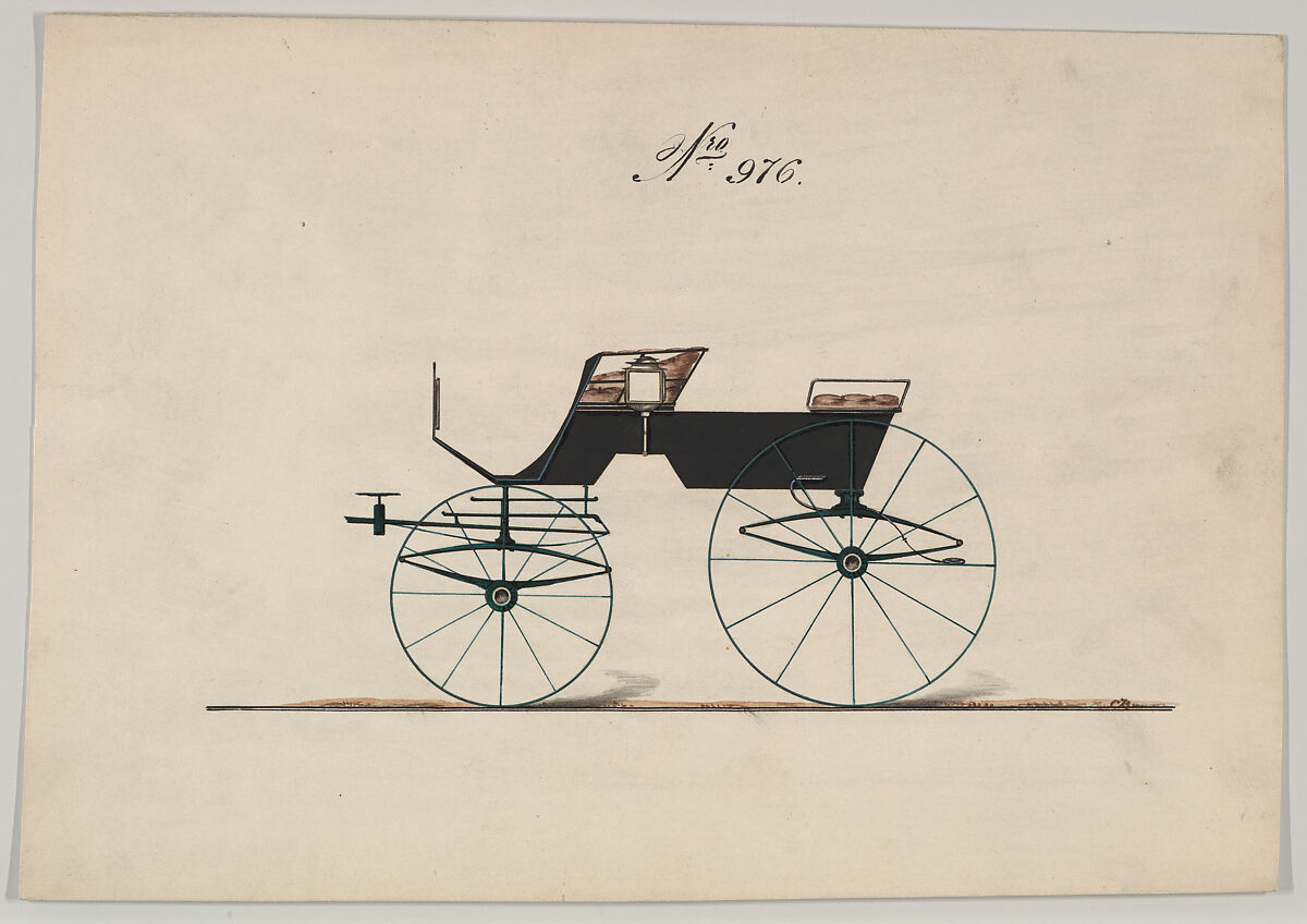 Design for 4 seat Phaeton, no top, no. 976, Brewster &amp; Co. (American, New York), Pen and black ink, watercolor and gouache with gum arabic 