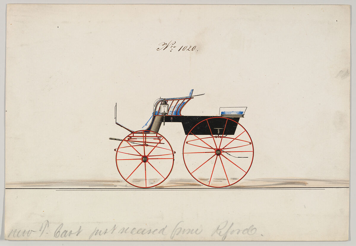 Design for 4 seat Phaeton, no top, no. 1020, Brewster &amp; Co. (American, New York), Watercolor and ink 