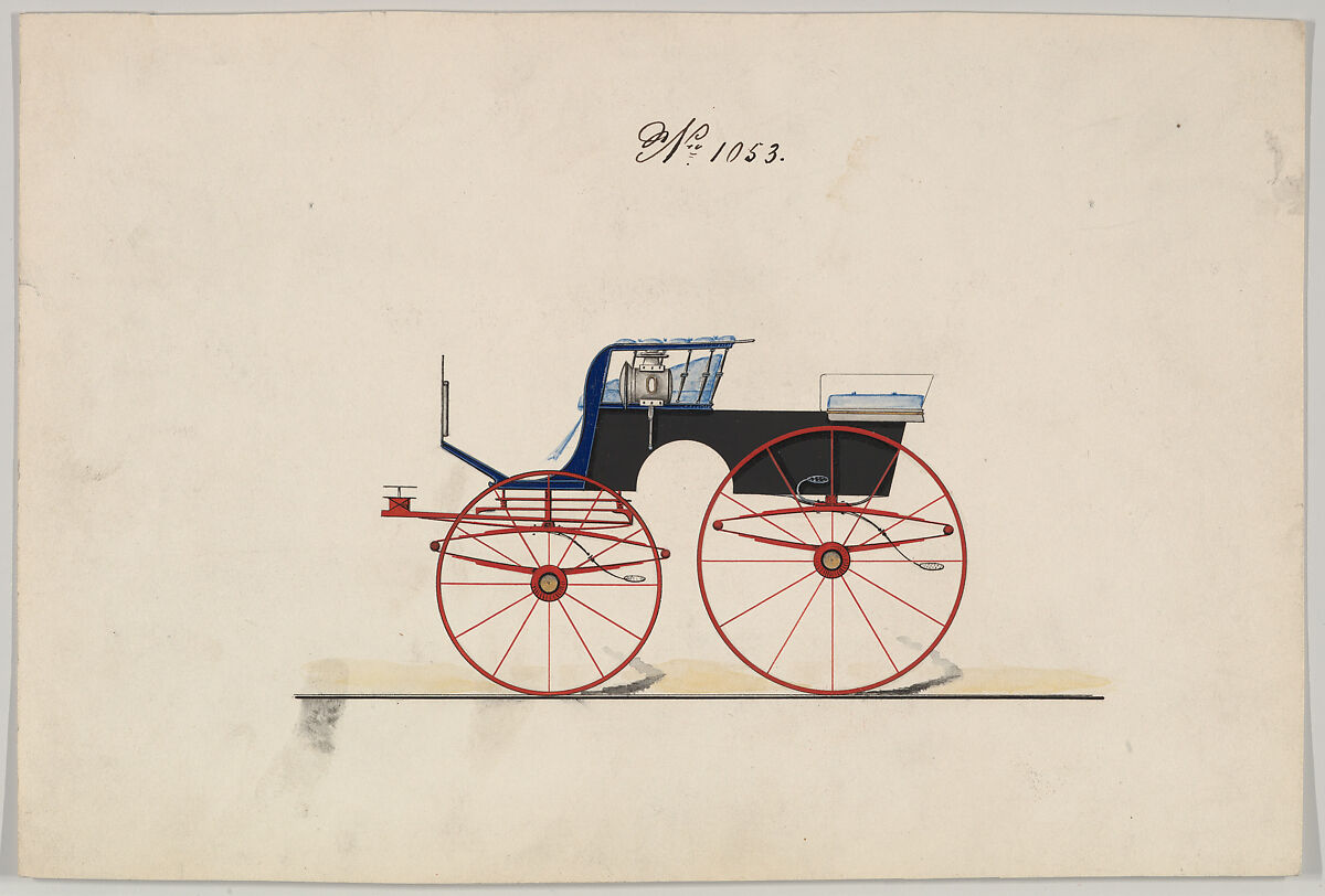 Design for 4 seat Phaeton, no top, no. 1053, Brewster &amp; Co. (American, New York), Pen  and black ink watercolor and gouache with gum arabic 