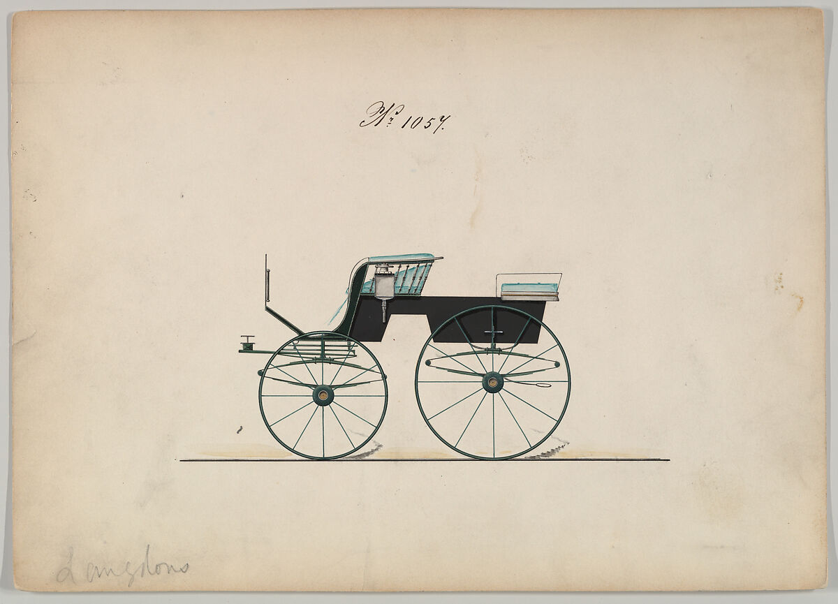 Design for 4 seat Phaeton, no top, no. 1057, Brewster &amp; Co. (American, New York), Watercolor and  India ink and metallic ink 