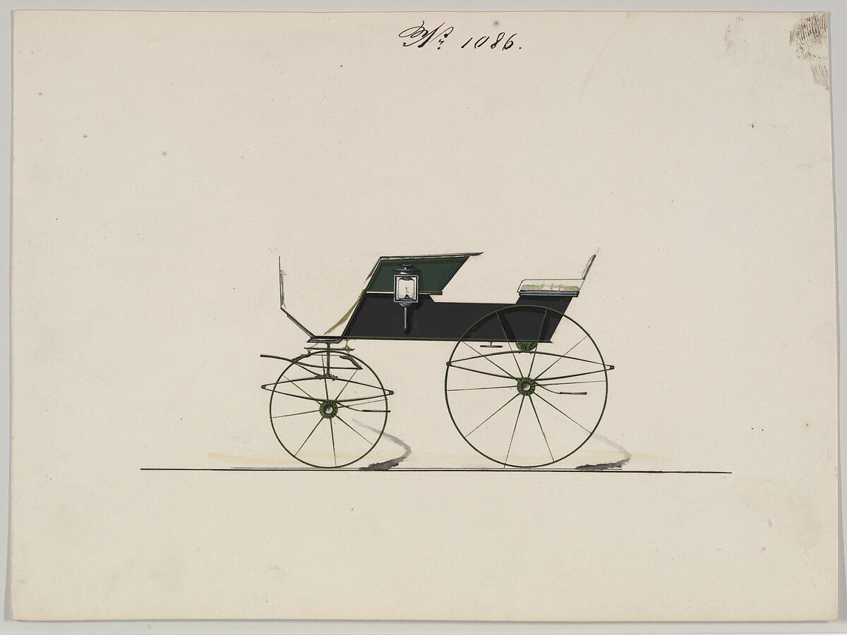 Design for 4 seat Phaeton, no top, no. 1086, Brewster &amp; Co. (American, New York), Pen and black ink, watercolor and gouache with gum arabic 