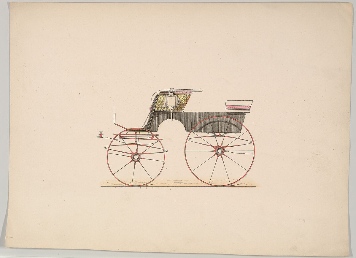 Design for 4 seat Phaeton, no top (unnumbered), Brewster &amp; Co. (American, New York), Hand-colored engraving 