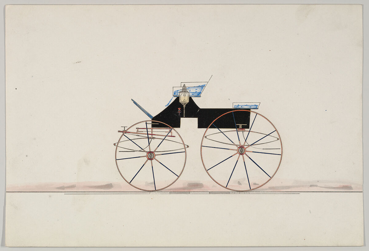Design for 4 seat Phaeton, no top (unnumbered), Brewster &amp; Co. (American, New York), Pen and black ink, watercolor and gouache with gum arabic 