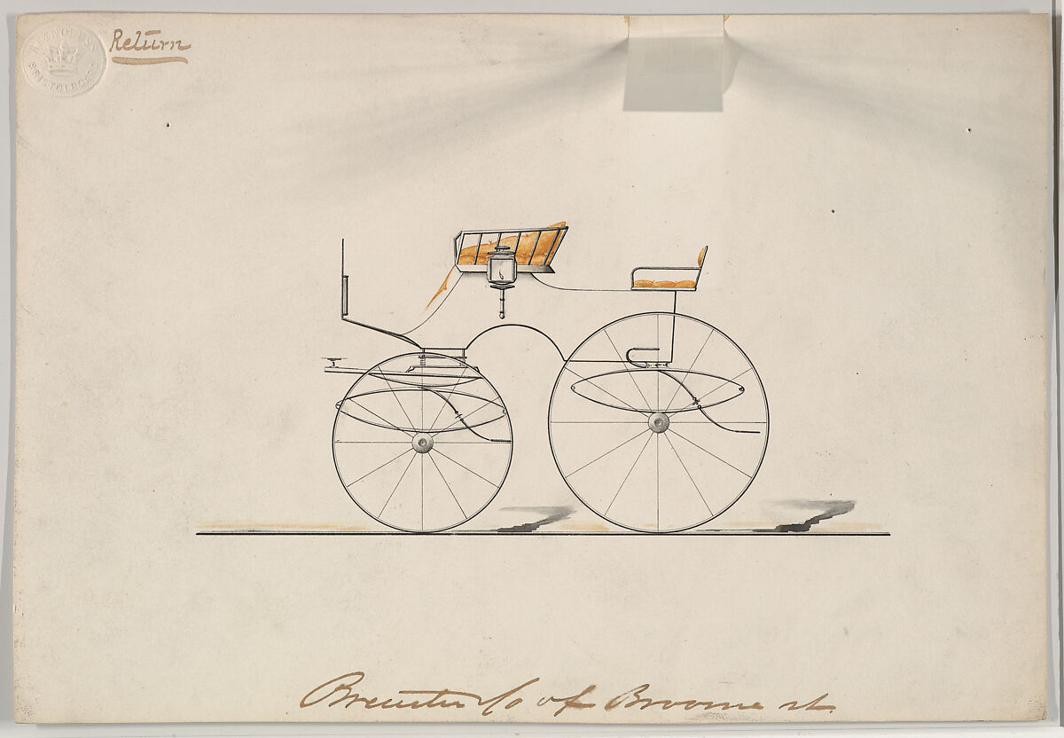 Phaeton, no top (unnumbered), Brewster &amp; Co. (American, New York), Pen and black ink, watercolor and gouache