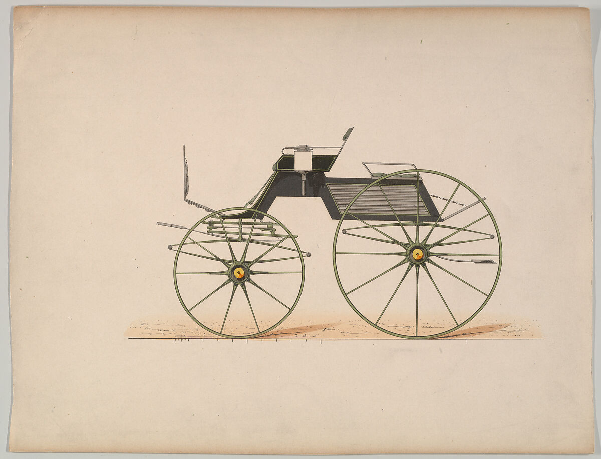 Design for 4 seat Phaeton, no top (unnumbered), Brewster &amp; Co. (American, New York), Pen and black ink, watercolor and gouache, with gum arabic 