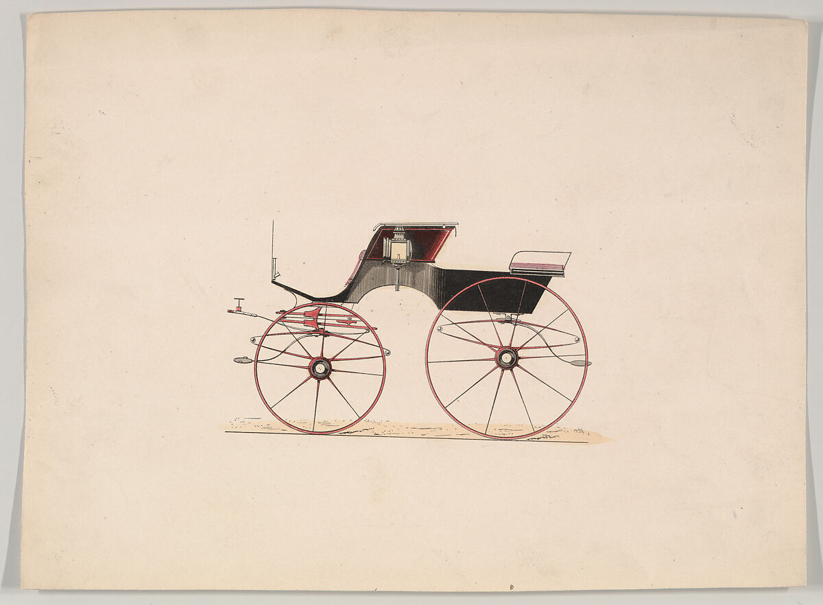 Design for 4 seat Phaeton, no top (unnumbered), Brewster &amp; Co. (American, New York), Pen and black ink, watercolor and gouache with gum arabic. 