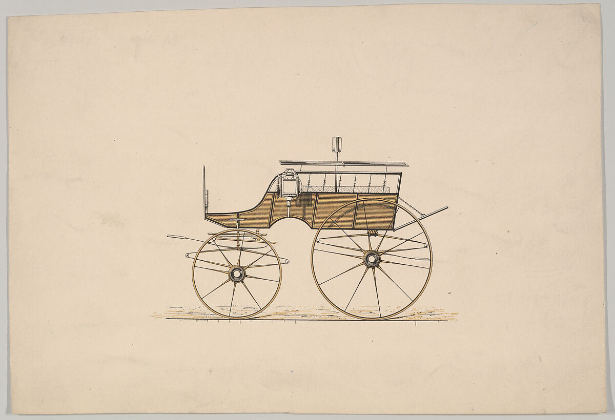 Design for 4 seat Phaeton, no top (unnumbered), Brewster &amp; Co. (American, New York), Pen and black ink watercolor and gouache 