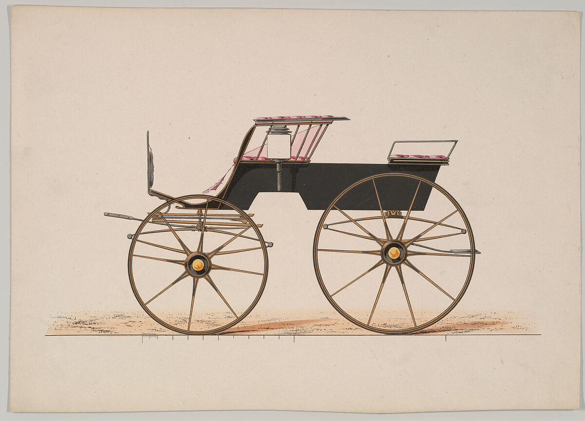 Design for 4 seat Phaeton, no top (unnumbered), Brewster &amp; Co. (American, New York), Pen and black ink, watercolor and gouache with gum arabic 