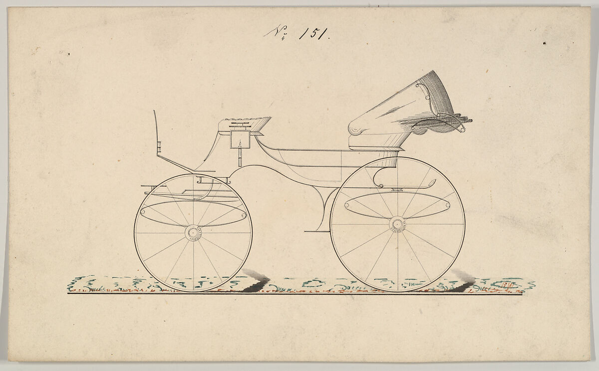 Design for Phaeton/Chariotte, no. 151, Brewster &amp; Co. (American, New York), Pen and black ink 