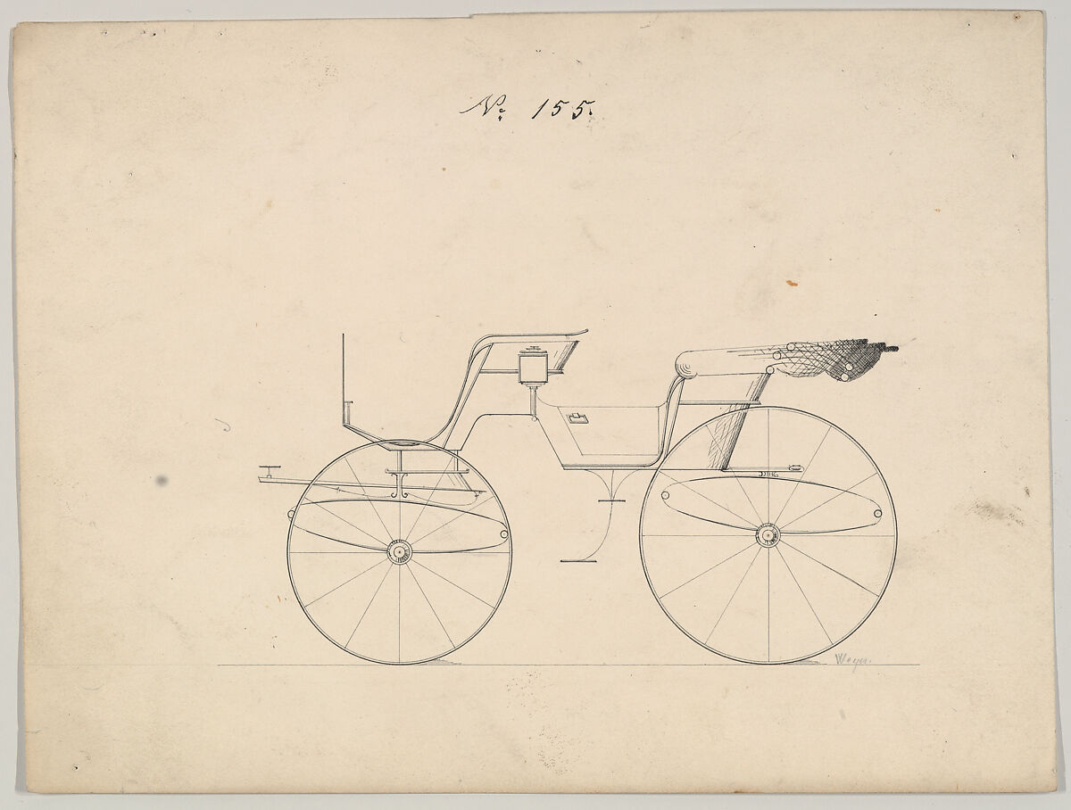 Design for Phaeton, no. 155, Brewster &amp; Co. (American, New York), Graphite, pen and black ink 