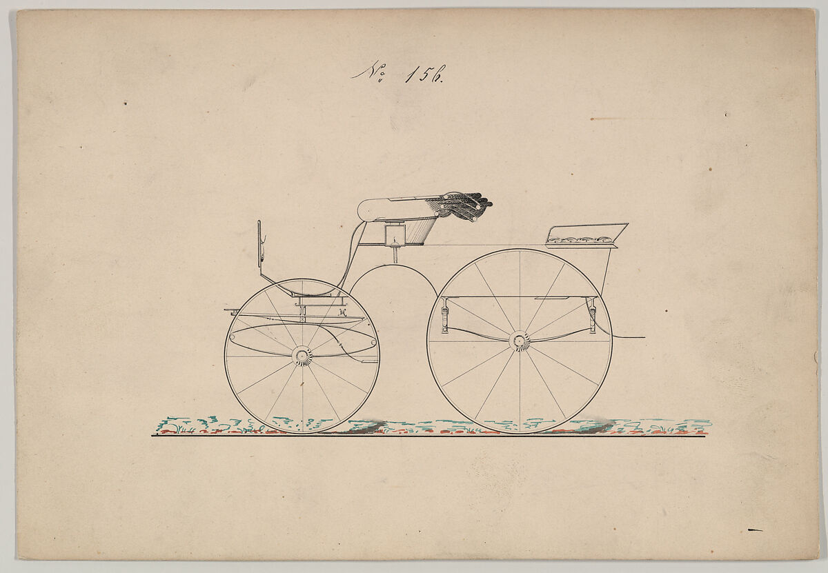 Design for Stanhope Phaeton, no. 156, Brewster &amp; Co. (American, New York), Watercolor and ink 