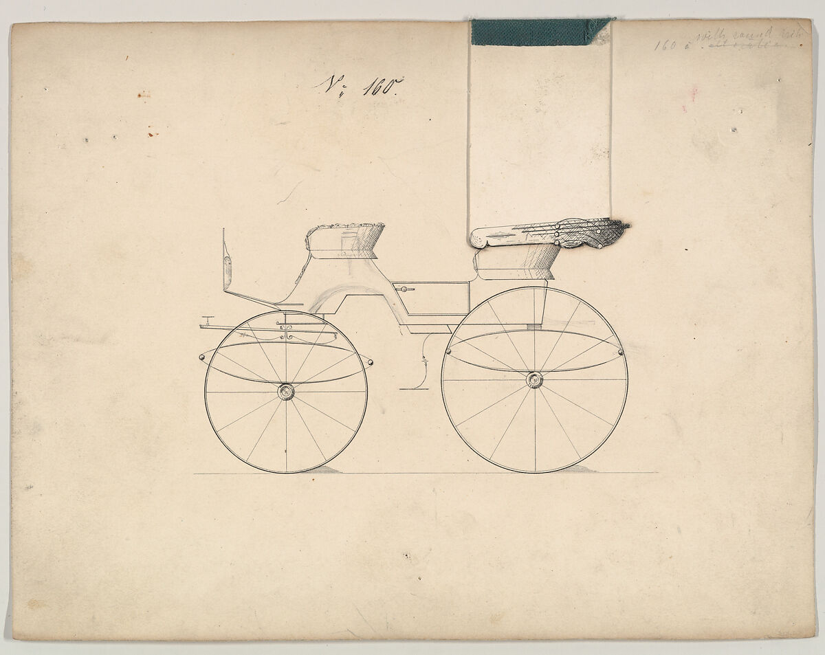 Design for Phaeton, no. 160, Brewster &amp; Co. (American, New York), Graphite, pen and black ink 