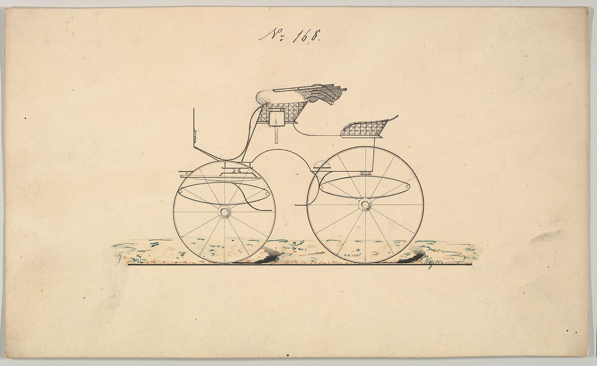 Design for Phaeton, no. 168, Brewster &amp; Co. (American, New York), Pen and black ink, watercolor and gouache 