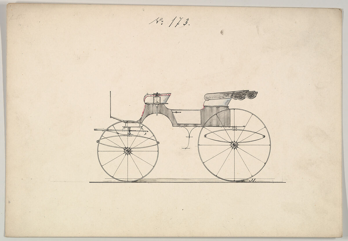 Design for Phaeton, no. 173, Brewster &amp; Co. (American, New York), Pen and black ink, watercolor and gouache 