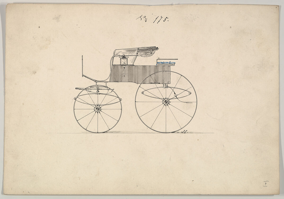 Design for Stanhope Phaeton, no. 175, Brewster &amp; Co. (American, New York), Pen and black ink, watercolor and gouache 