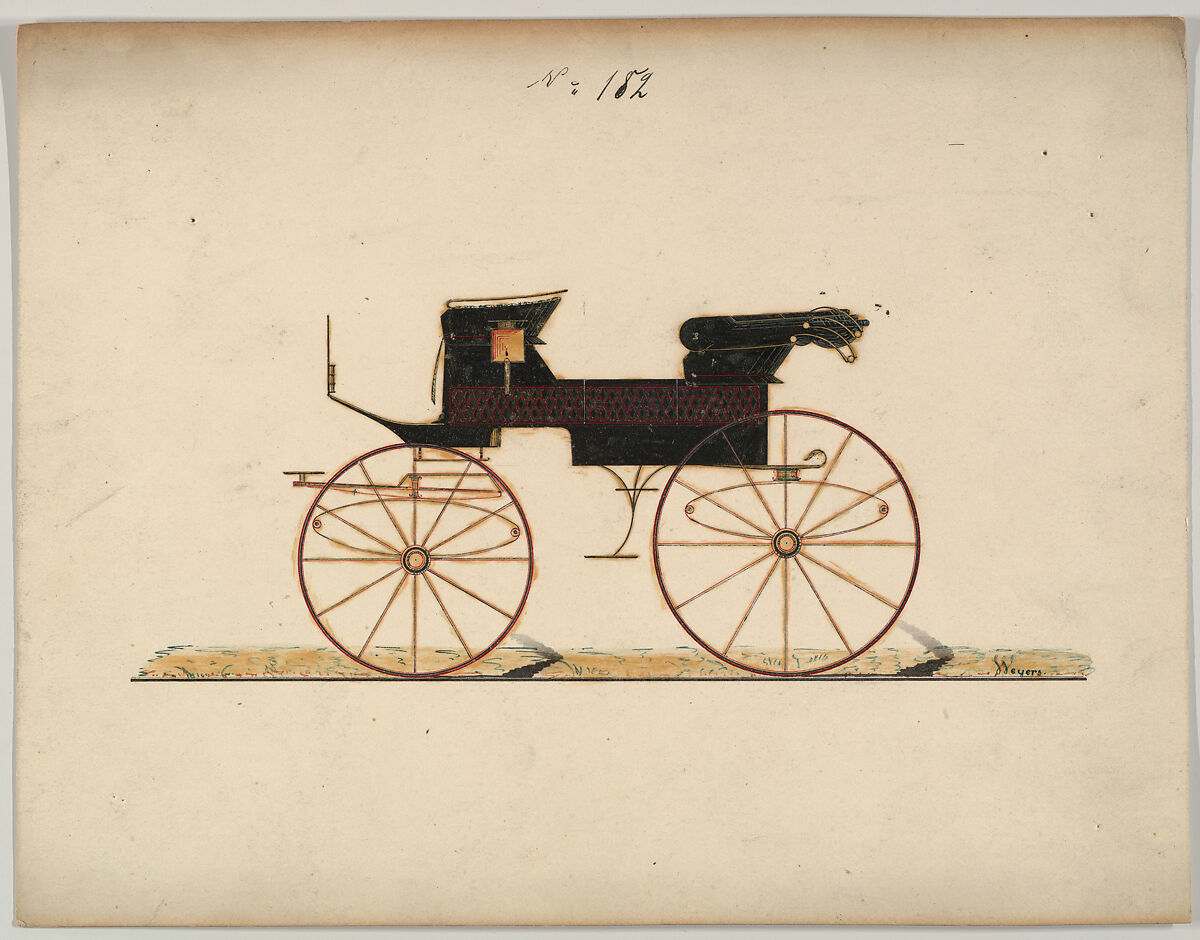 Design for Phaeton, no. 182, Brewster &amp; Co. (American, New York), Pen and black ink, watercolor and gouache with gum Arabic 