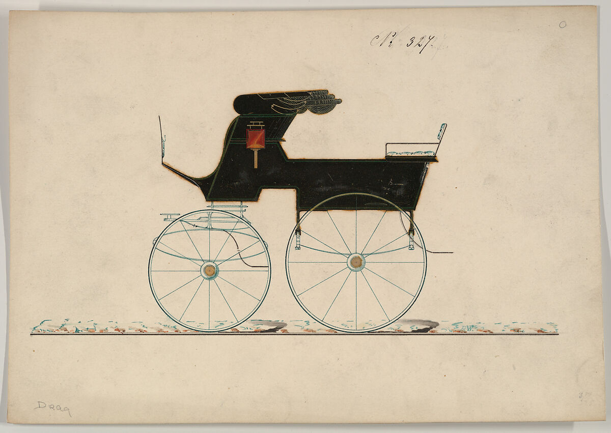 Drag/Phaeton # 327, Brewster &amp; Co. (American, New York), Graphite, pen and black ink, watercolor and gouache with gum Arabic and metallic ink