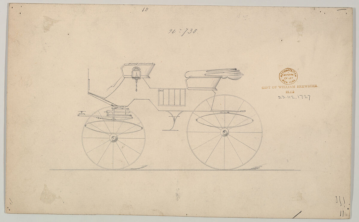 Phaeton #338, Brewster &amp; Co. (American, New York), Pen and black ink, watercolor and gouache with graphite verso