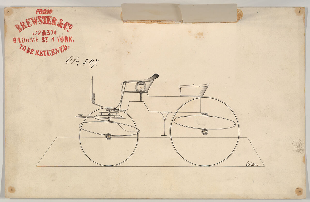 Phaeton # 347, Brewster &amp; Co. (American, New York), Pen and black ink with red ink stamp