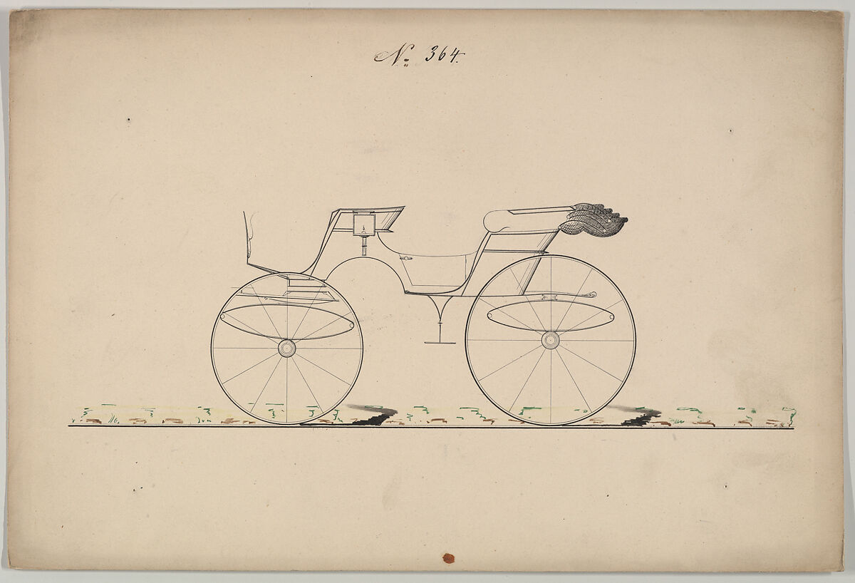 Design for Phaeton, no. 364, Brewster &amp; Co. (American, New York), Pen and black ink, watercolor and gouache 