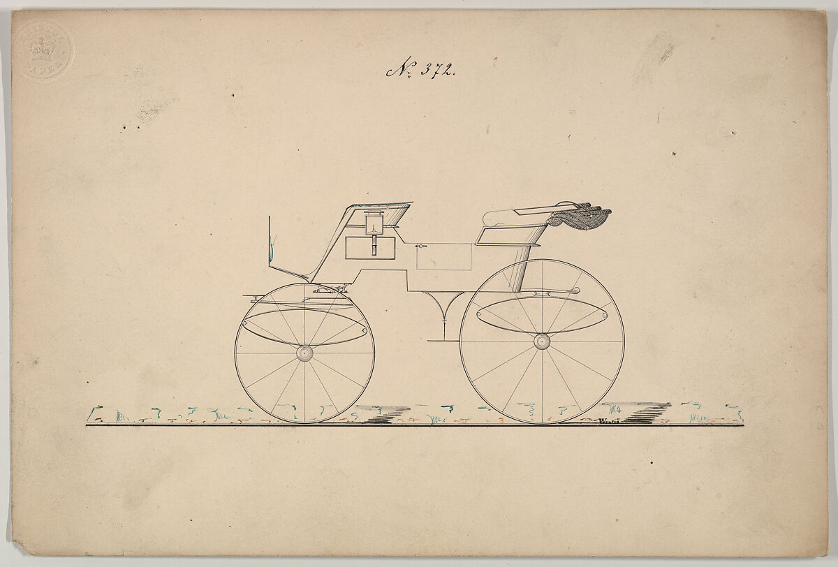 Design for Phaeton, no. 372, Brewster &amp; Co. (American, New York), Pen and black ink, watercolor and gouache 