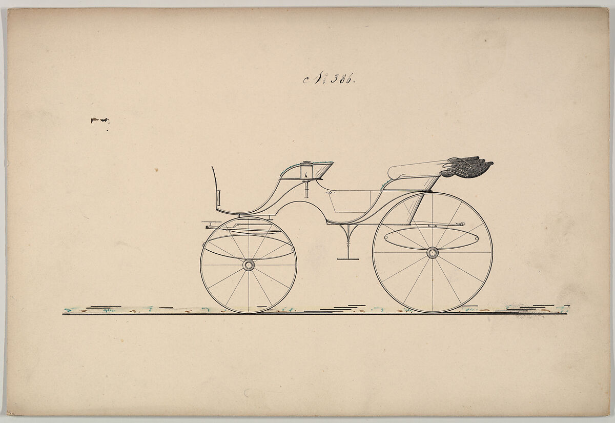 Design for Two Seat Phaeton, no. 386, Brewster &amp; Co. (American, New York), Pen and black ink, watercolor and gouache 