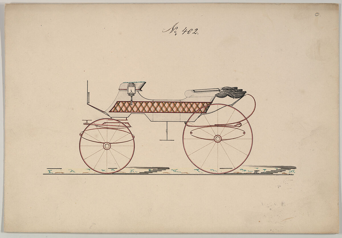 Design for Two Seat Phaeton, no. 402, Brewster &amp; Co. (American, New York), Pen and black ink, watercolor ang gouache 