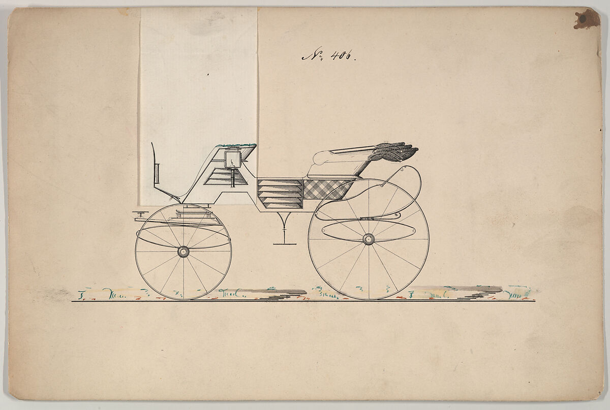 Design for Phaeton, no. 406, Brewster &amp; Co. (American, New York), Pen and black ink, watercolor and gouache 