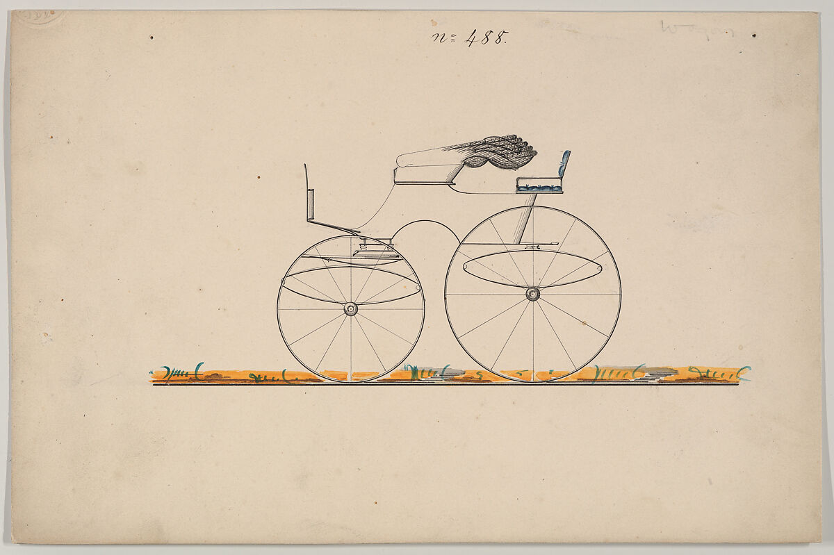 Design for Sporting Wagon, no. 488, Brewster &amp; Co. (American, New York), Pen and black ink, watercolor and gouache 