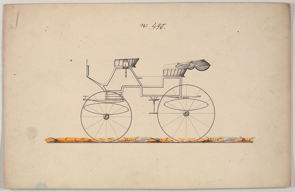 Design for Phaeton, no. 490, Brewster &amp; Co. (American, New York), Pen and black ink, watercolor and gouache 