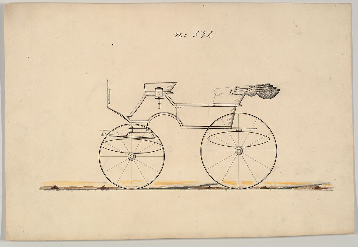 Design for Phaeton, no. 542, Brewster &amp; Co. (American, New York), Pen and black ink, watercolor and gouache 
