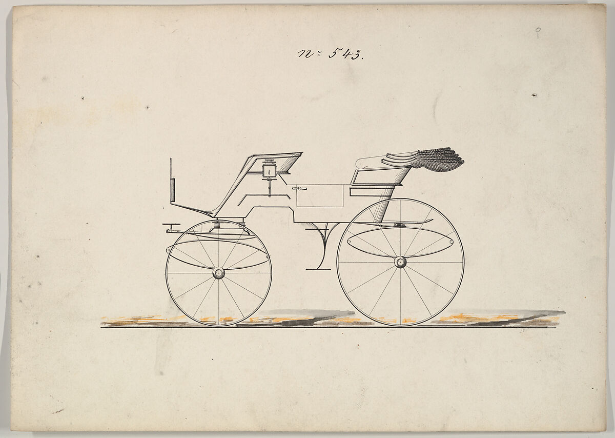 Design for Phaeton, no. 543, Brewster &amp; Co. (American, New York), Pen and black ink, watercolor and gouache 