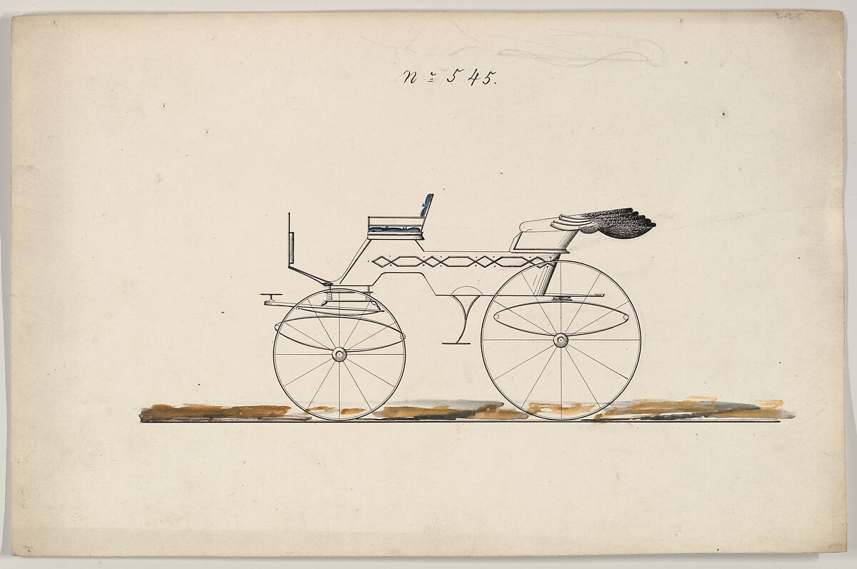 Design for Phaeton, no. 545, Brewster &amp; Co. (American, New York), Pen and black ink, watercolor and gouache 