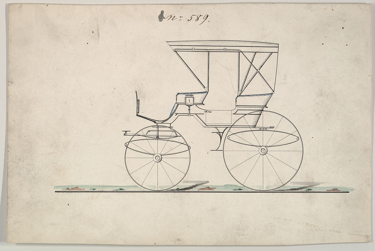 Design for Park Phaeton, no. 589, Brewster &amp; Co. (American, New York), Pen and black ink, watercolor and gouache 