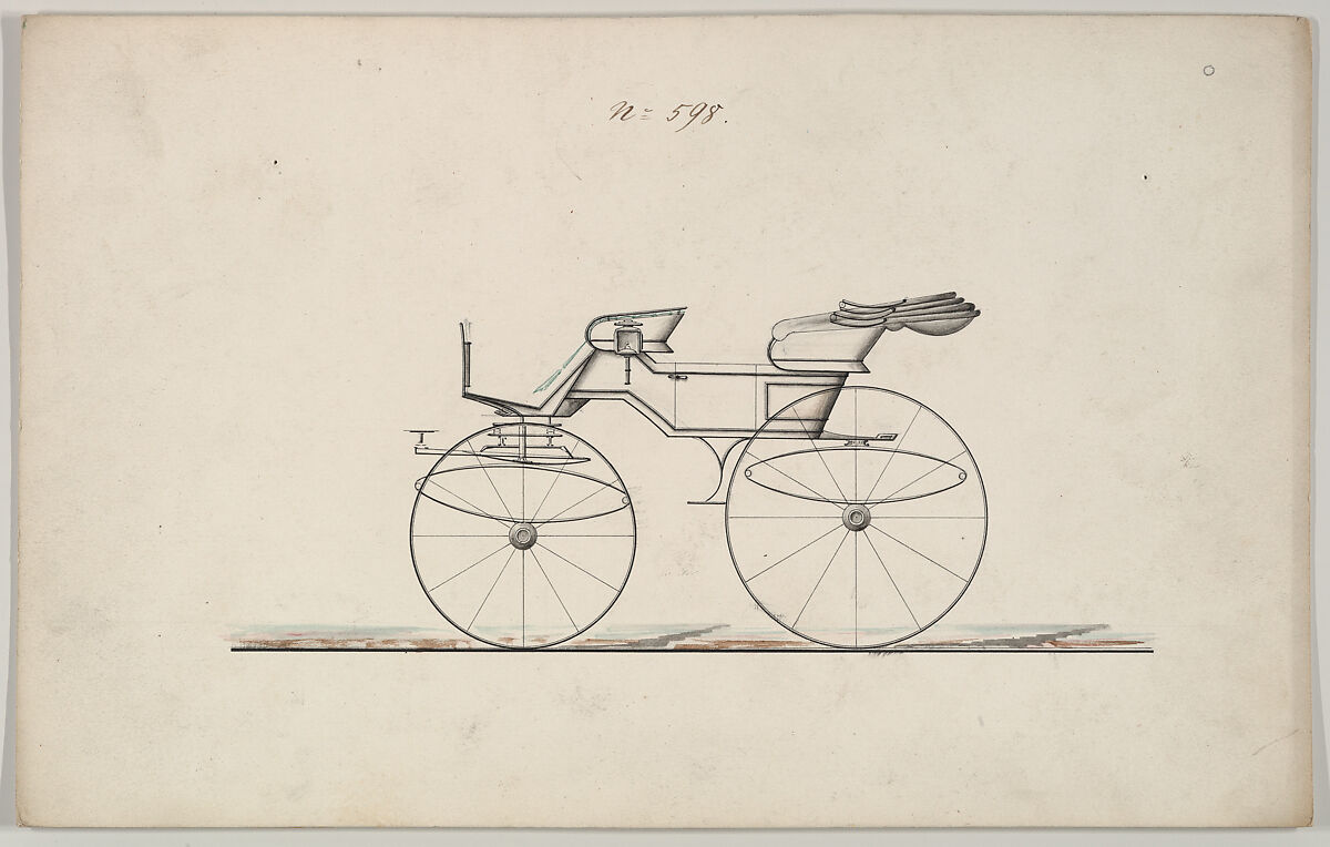Design for Phaeton, no. 598, Brewster &amp; Co. (American, New York), Pen and black ink, watercolor and gouache 