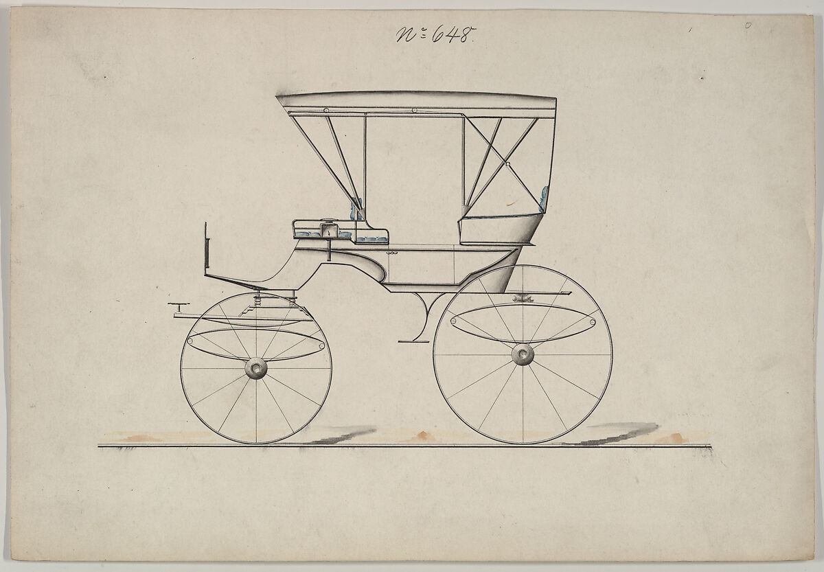 Design for Park Phaeton, no. 648, Brewster &amp; Co. (American, New York), Pen and black ink, watercolor and gouache. 