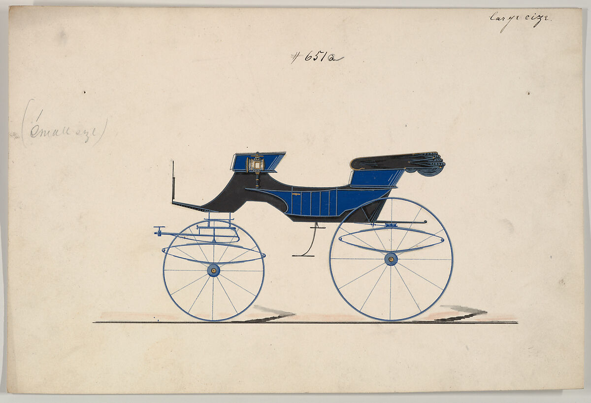 Design for Phaeton, no. 651a, Brewster &amp; Co. (American, New York), Pen and black ink, wtercolor and gouache with gum arabic 