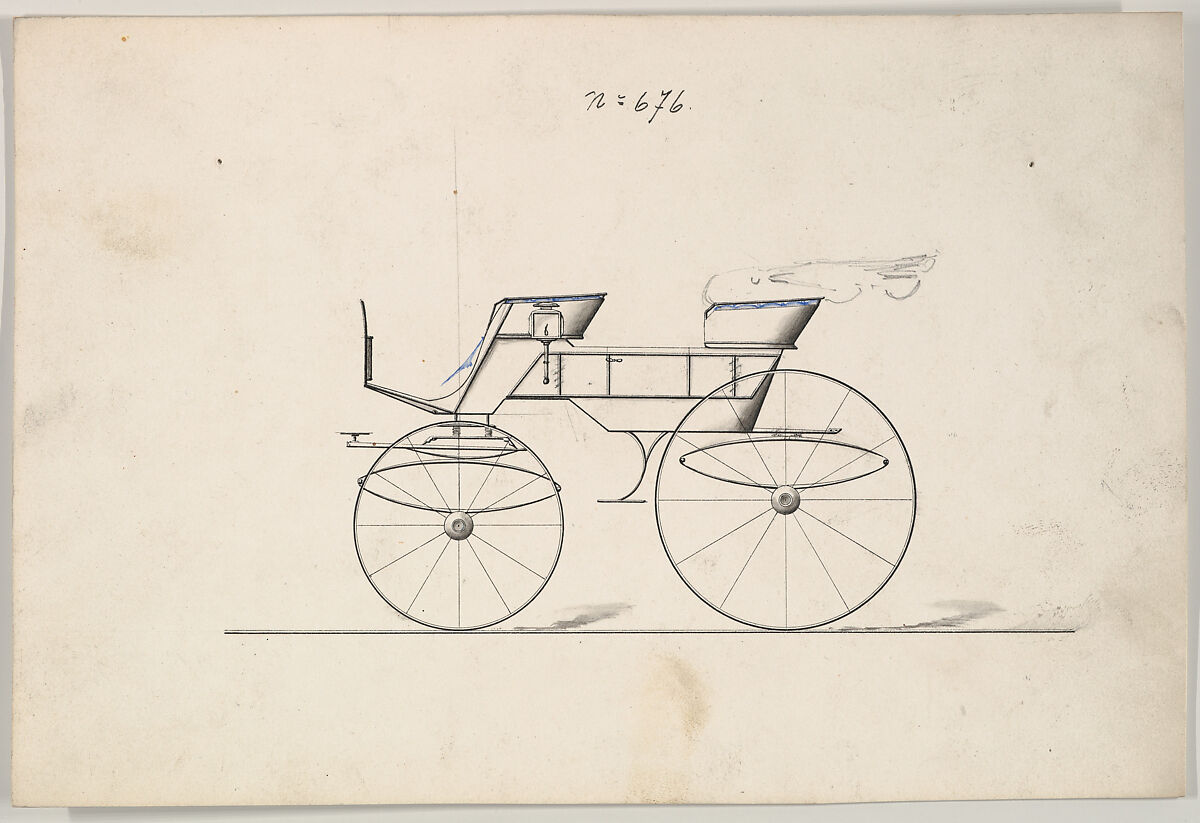 Design for Phaeton, no. 676, Brewster &amp; Co. (American, New York), graphite, pen and black ink, watercolor and gouache 