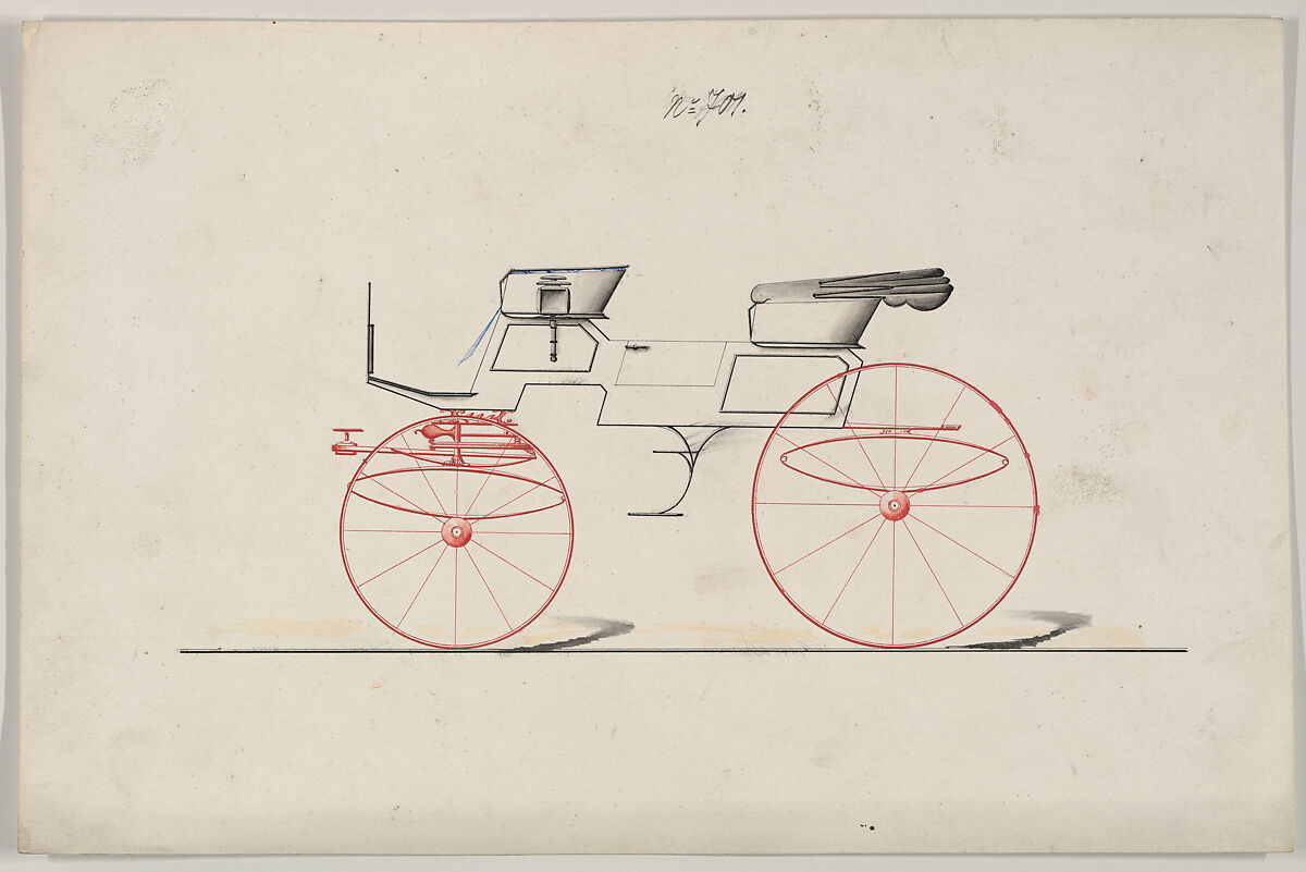 Design for Phaeton, no. 701, Brewster &amp; Co. (American, New York), Pen and black ink, watercolor and gouache 