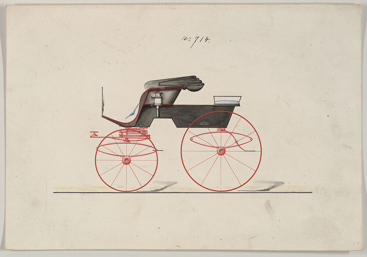 Design for Stanhope Phaeton, no. 714, Brewster &amp; Co. (American, New York), Pen and black ink, watercolor and gouache 