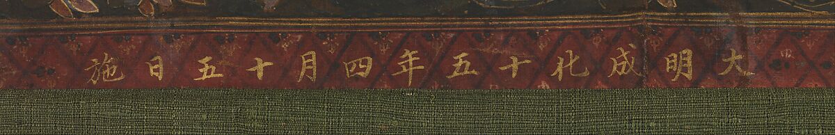 Mandala of Vajradhara, Manjushri and Sadakshari -Lokeshvara, Unidentified artist  , 15th century, Tangka; ink, opaque watercolor, and gold on cotton cloth, China