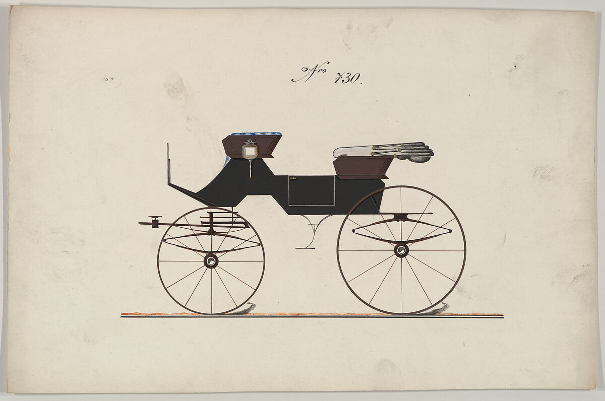 Design for Two Seat Phaeton, no. 730, Brewster &amp; Co. (American, New York), Pen and black ink, watercolor and gouache 
