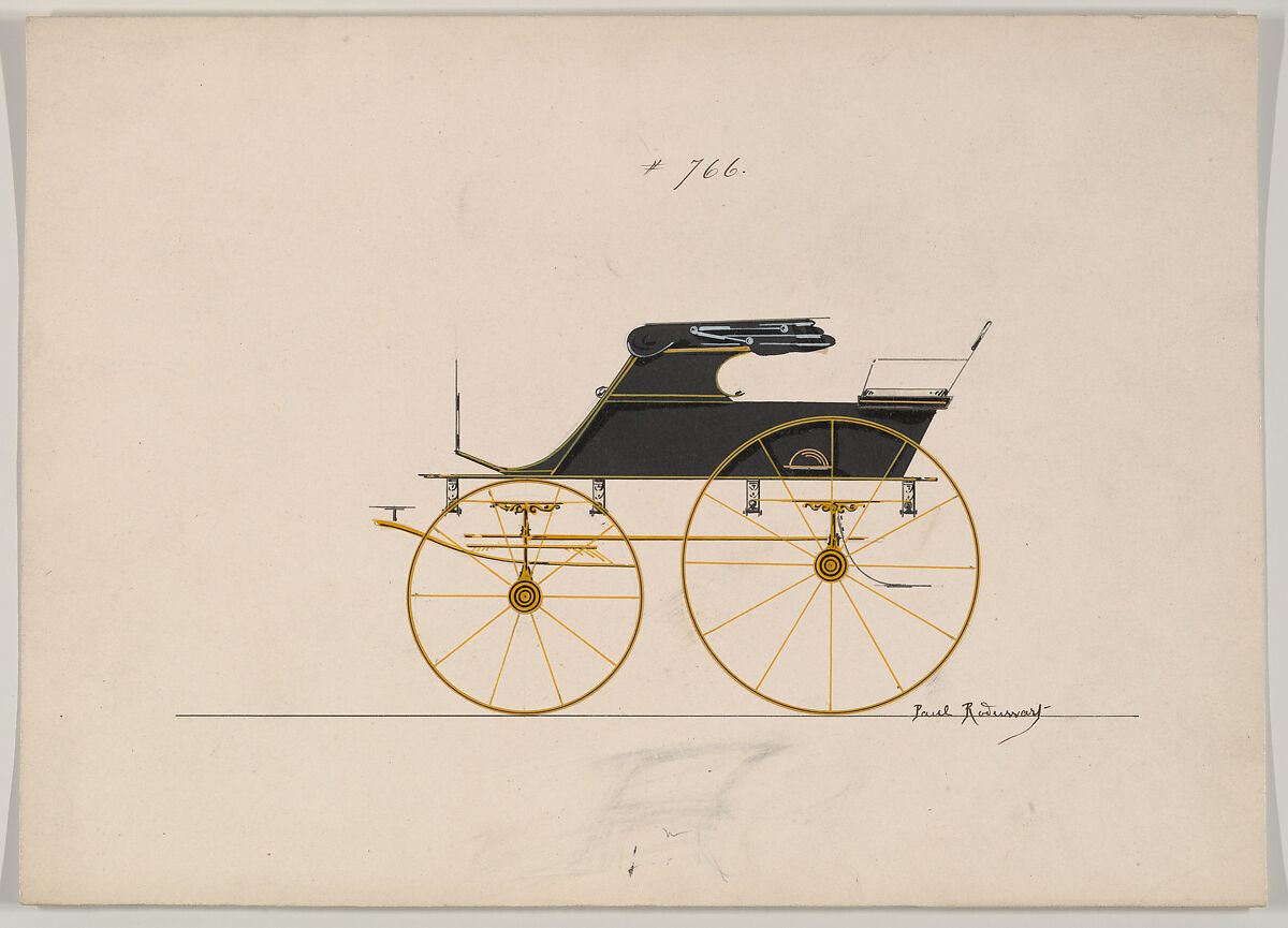 Design for Phaeton, no. 766, Brewster &amp; Co. (American, New York), Pen and black ink with watercolor an gouache and gum arabic. 